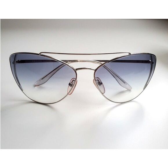 Prada Cat Eye Sunglasses SPR65V Blue Gradient Silver Metal Frame 68mm 130mm - Picture 4 of 11